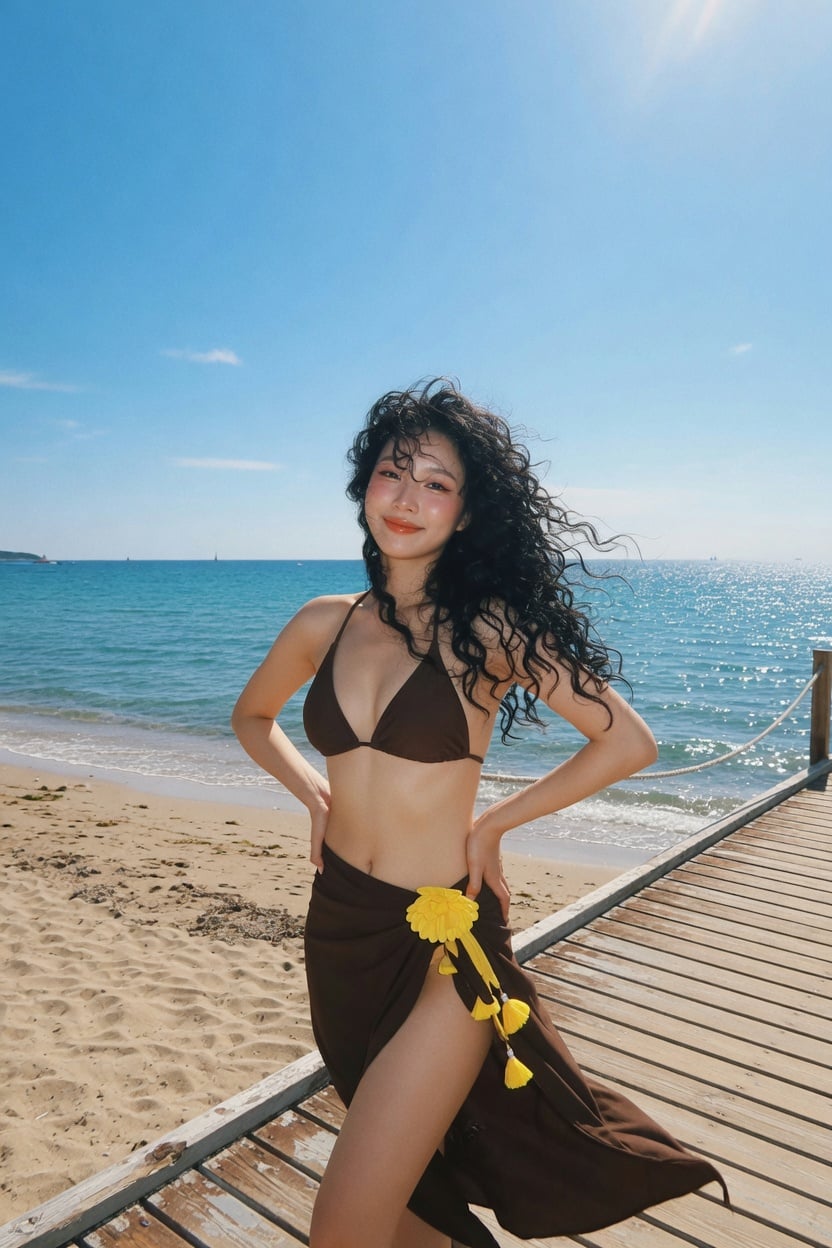 Summer Getaway: East Asian Woman on Sunny Beach