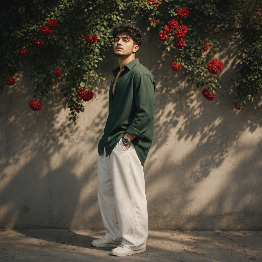 Cinematic High-Fashion Male Portrait with Floral Overlays