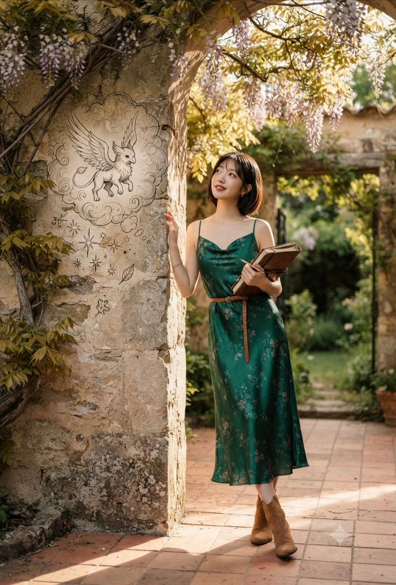 Dreamy Scholar in Wisteria Courtyard