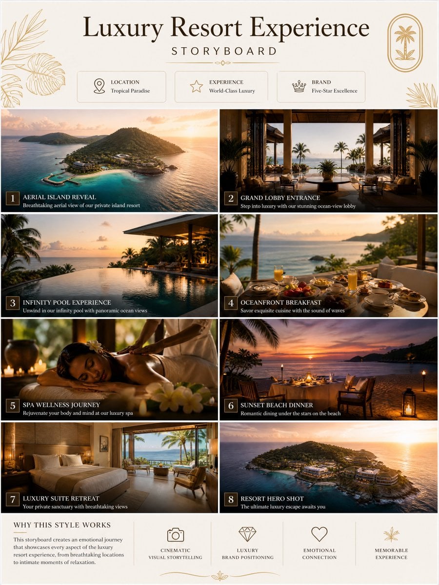 Ultra-Luxury Tropical Resort Cinematic Storyboard