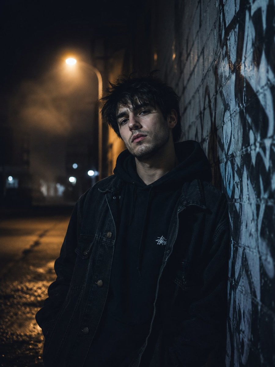Urban Night Portrait in Gritty Alley