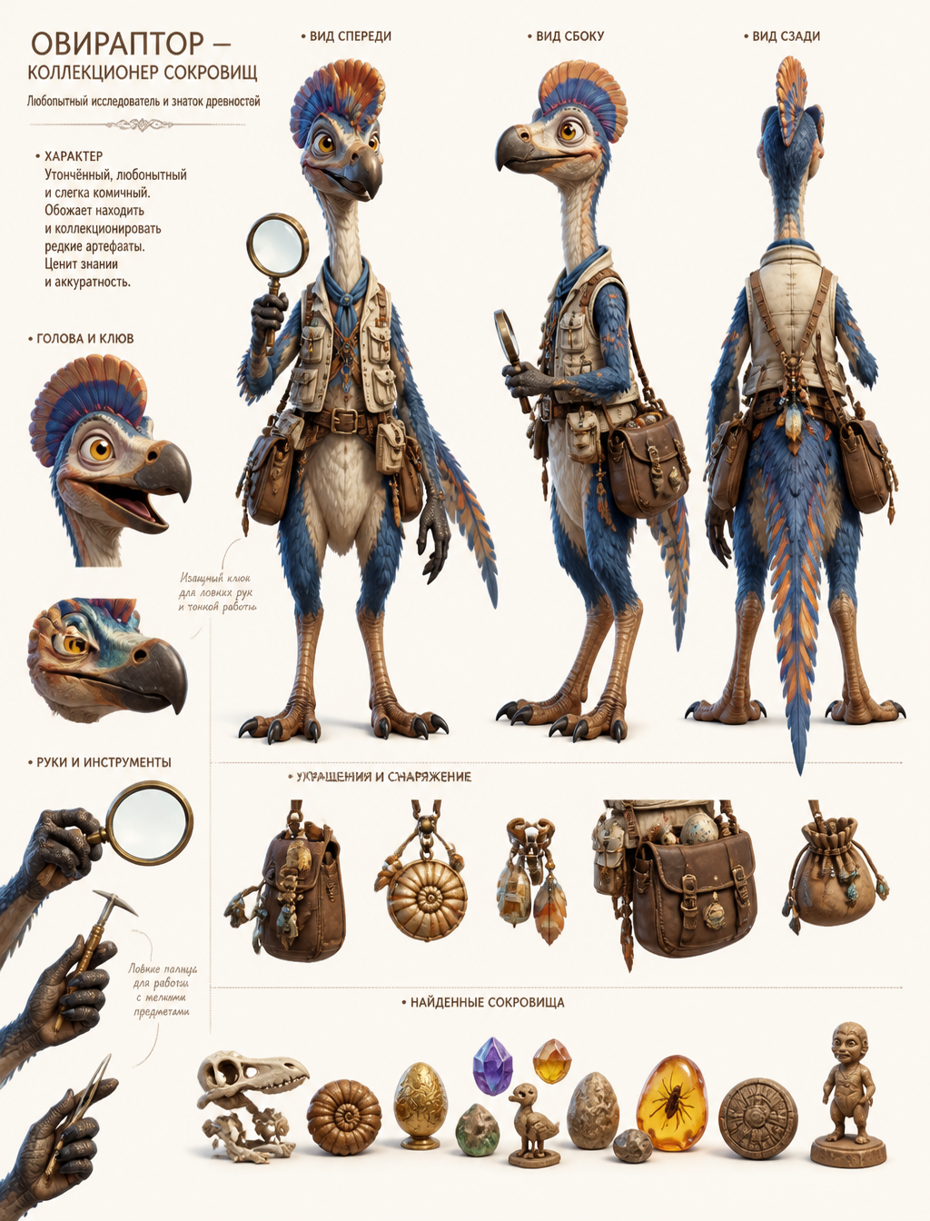 Avian Antiquarian Oviraptor Concept Sheet