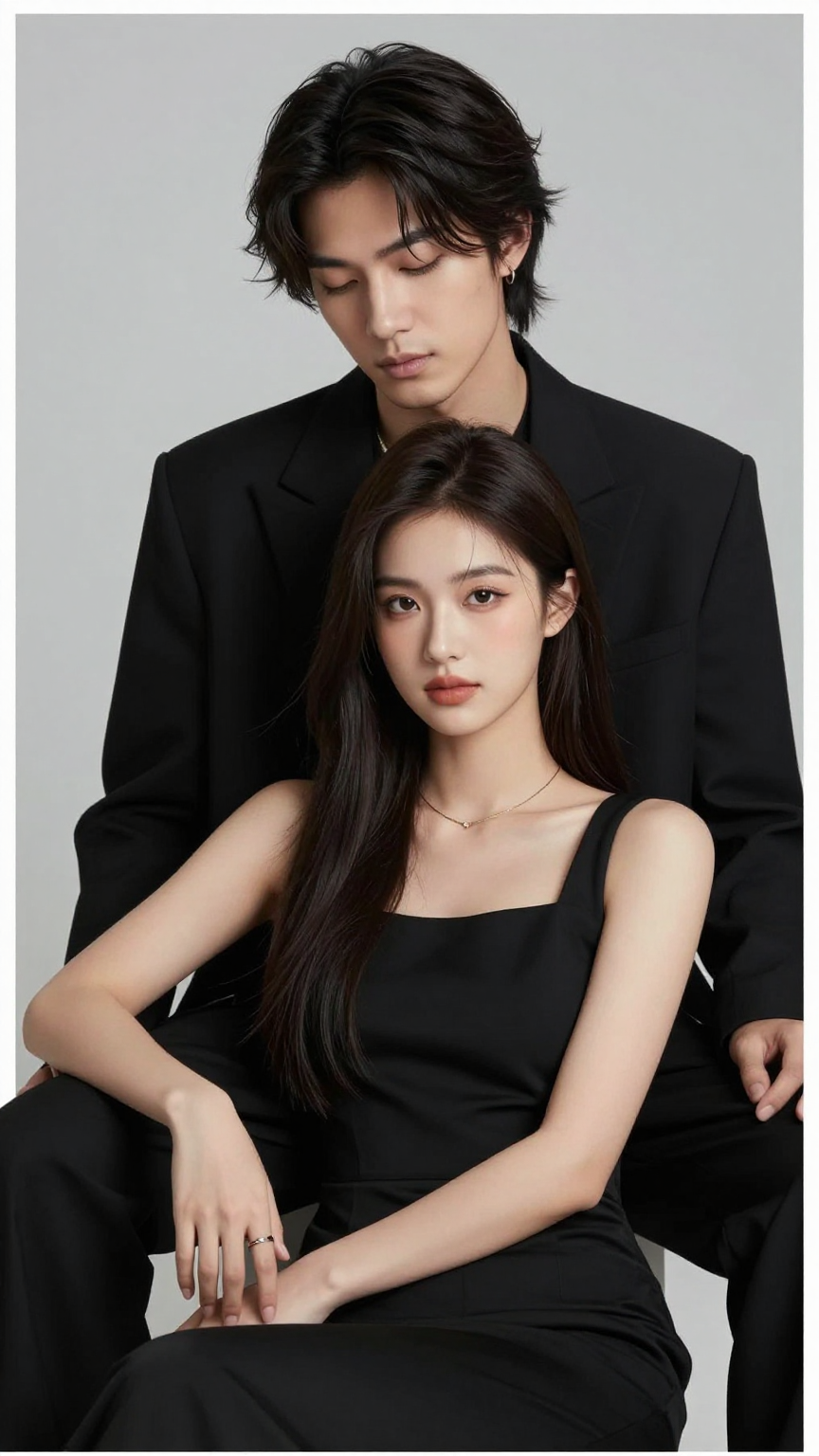 Minimalist Studio Editorial: East Asian Couple in Black