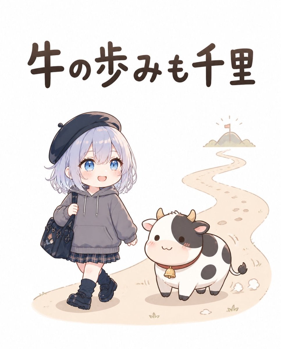 Chibi Character Steady Journey with Cow