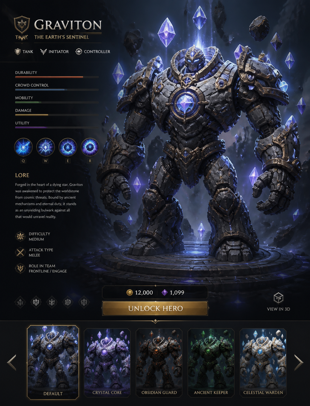 MOBA Hero Character Sheet: Crystal Golem