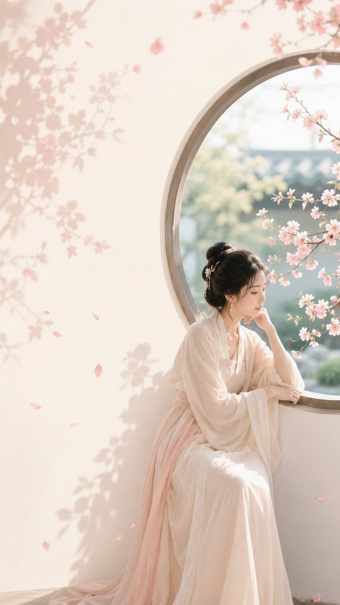 Zen Oriental Minimalism: Maiden by the Moon Window