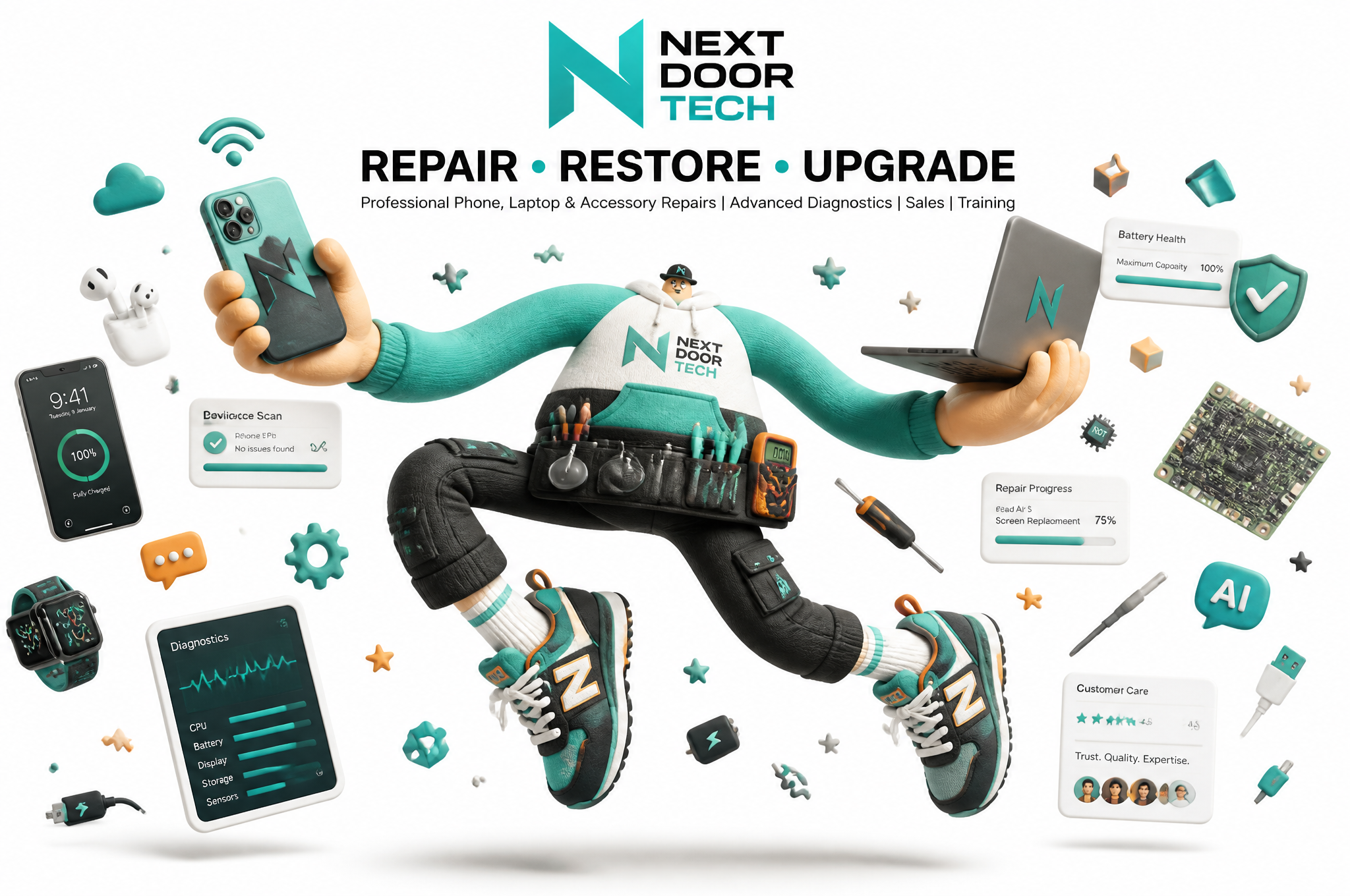 Stylized Soft-Sculpture Tech Technician for Brand Campaign