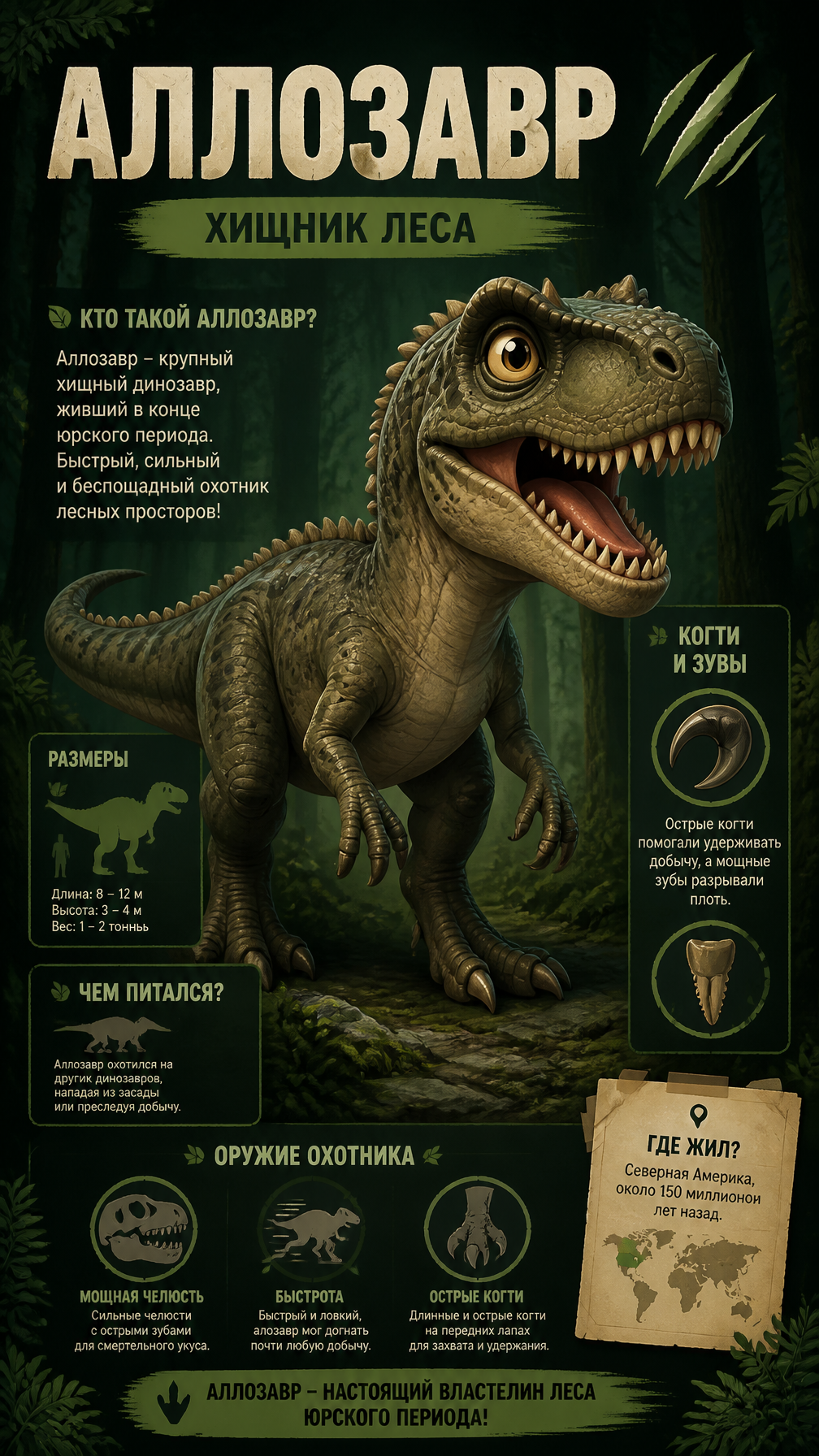 Cute Allosaurus Hunter Infographic