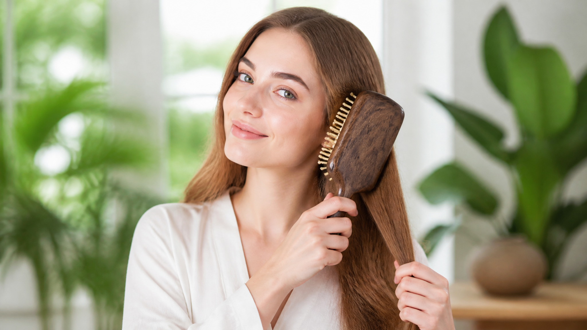 European Model with Professional Hair Brush