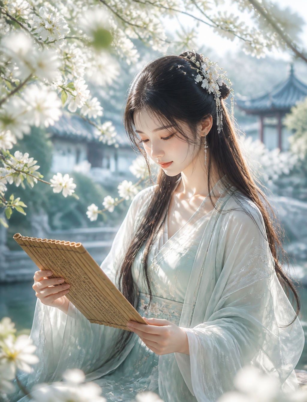 Celestial Maiden Reading in Pear Blossom Garden