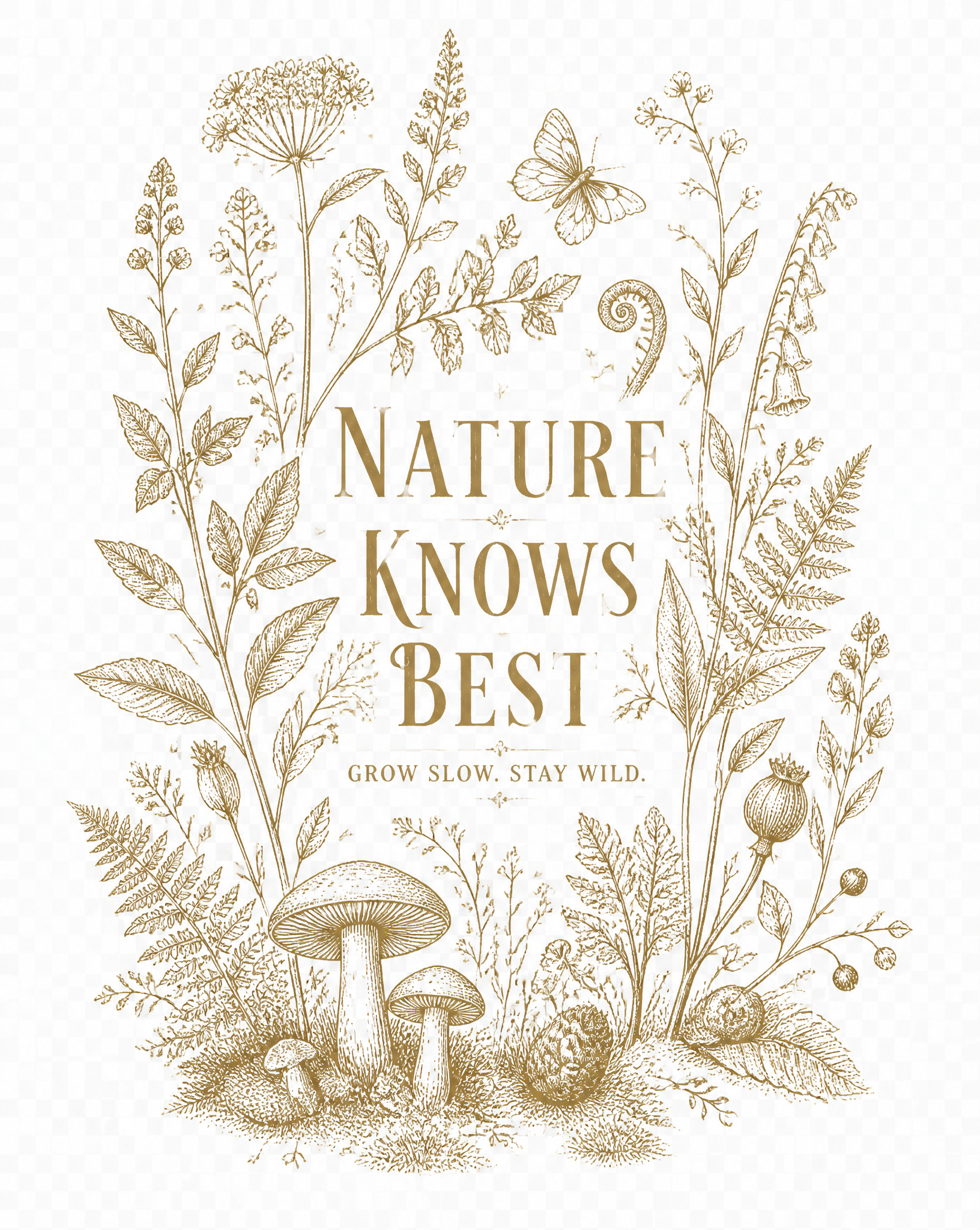 Vintage Botanical Herbs & Mushrooms T-Shirt Design