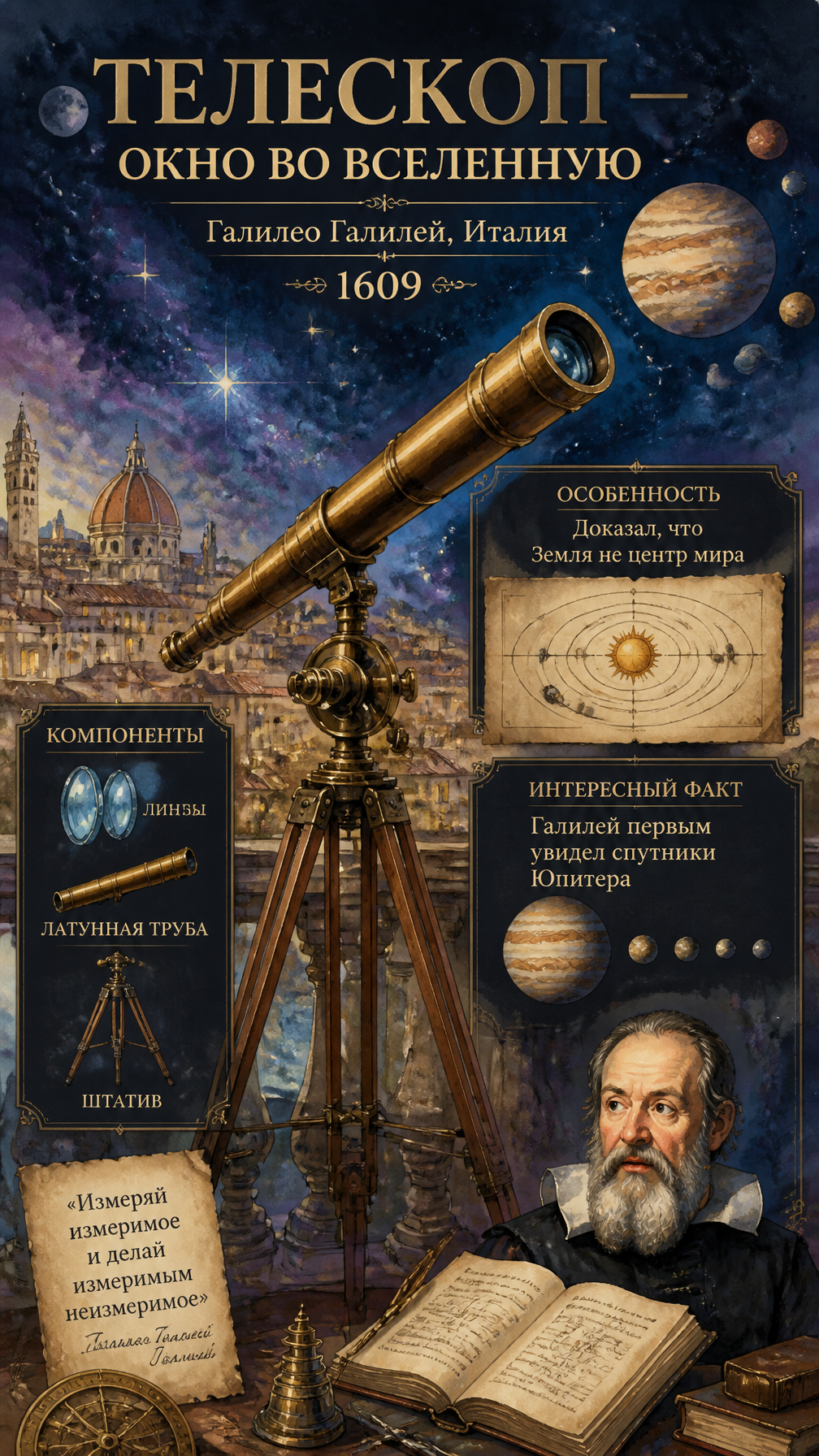 Galileo's Renaissance Star-Gazer Watercolor