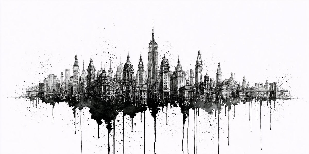 Ink & Wash Urban Melting Silhouette