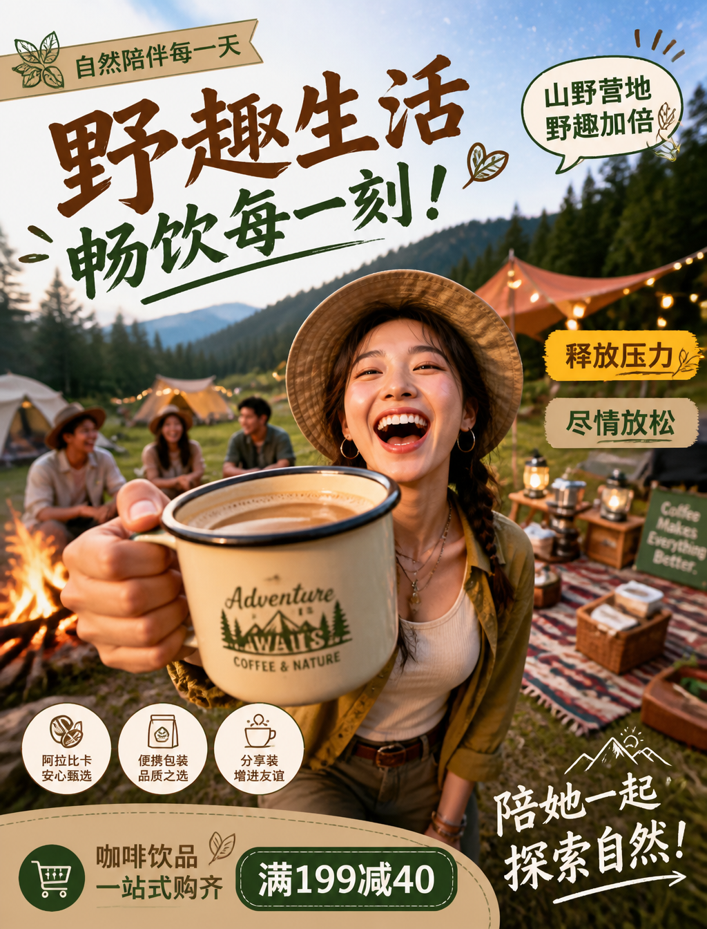 Outdoor Camping Coffee Promotion Poster