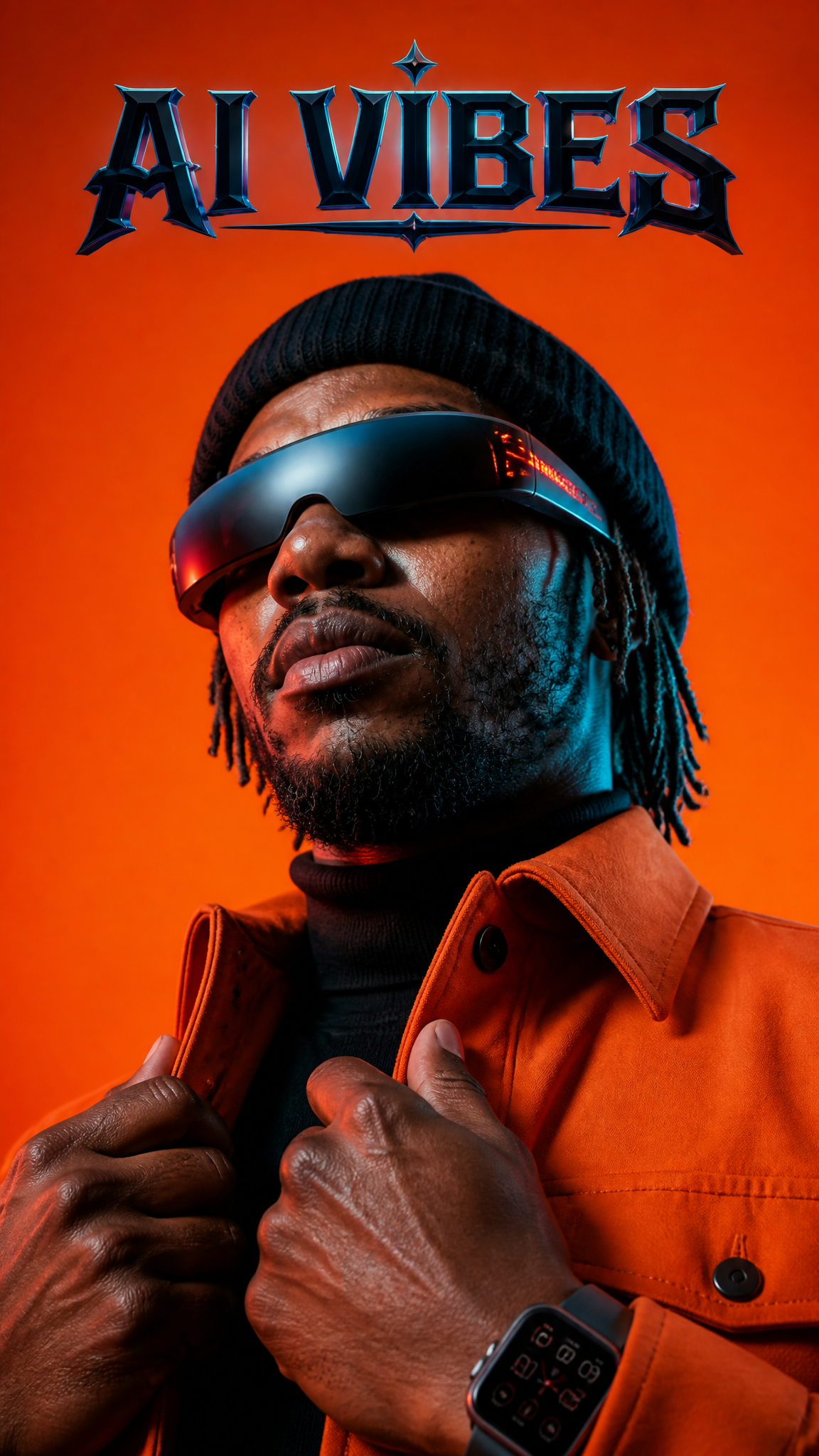Futuristic Tangerine Tech-Fashion Portrait