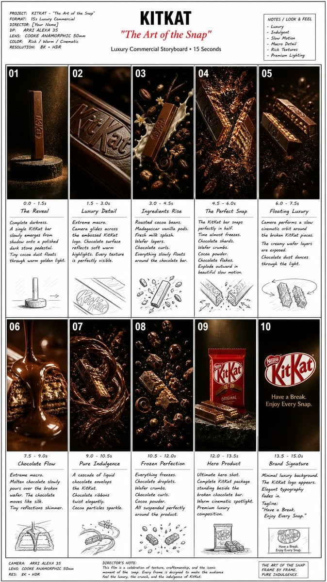 Luxury KitKat Commercial Cinematic Storyboard