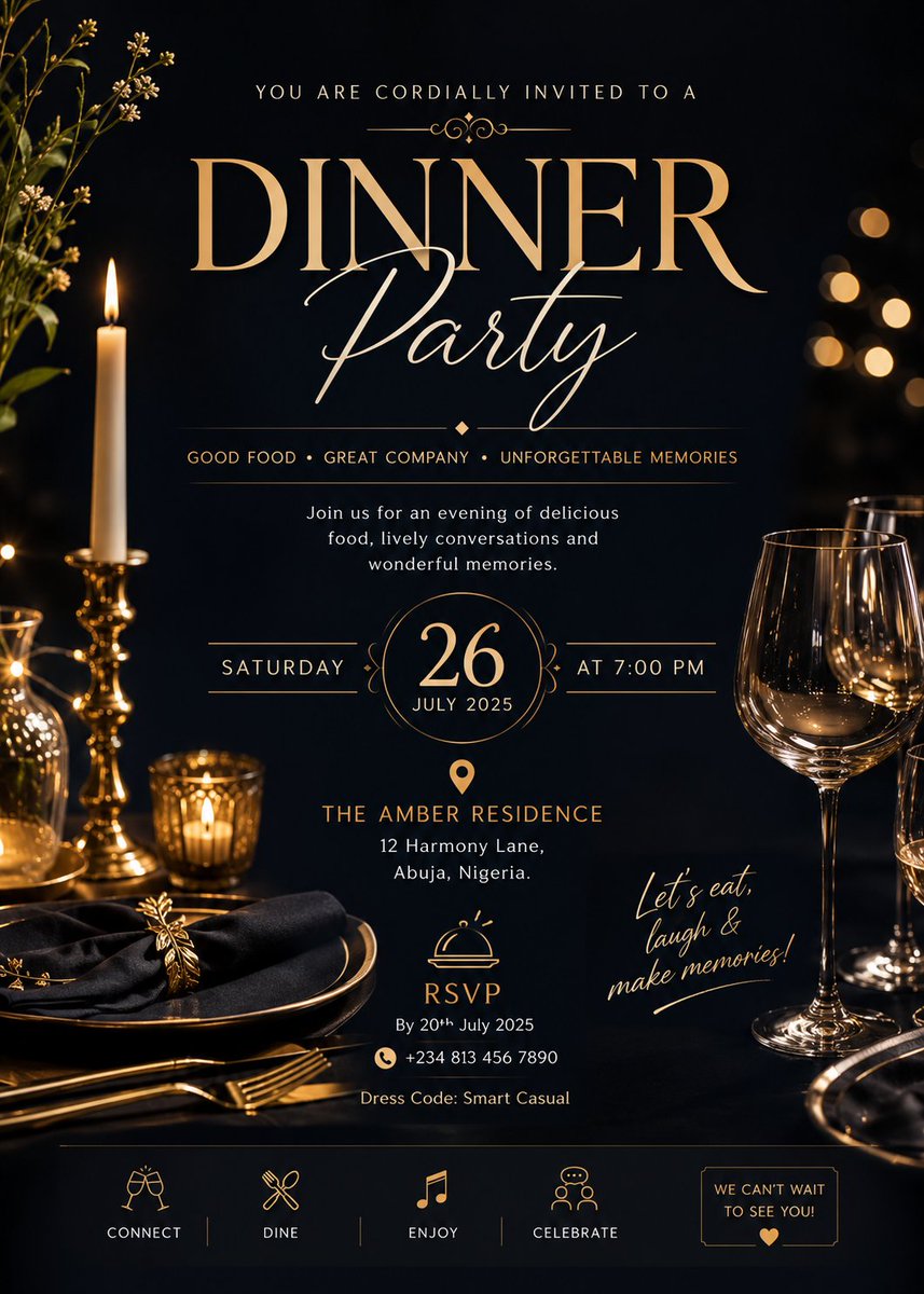 Opulent Black and Gold Fine Dining Invitation