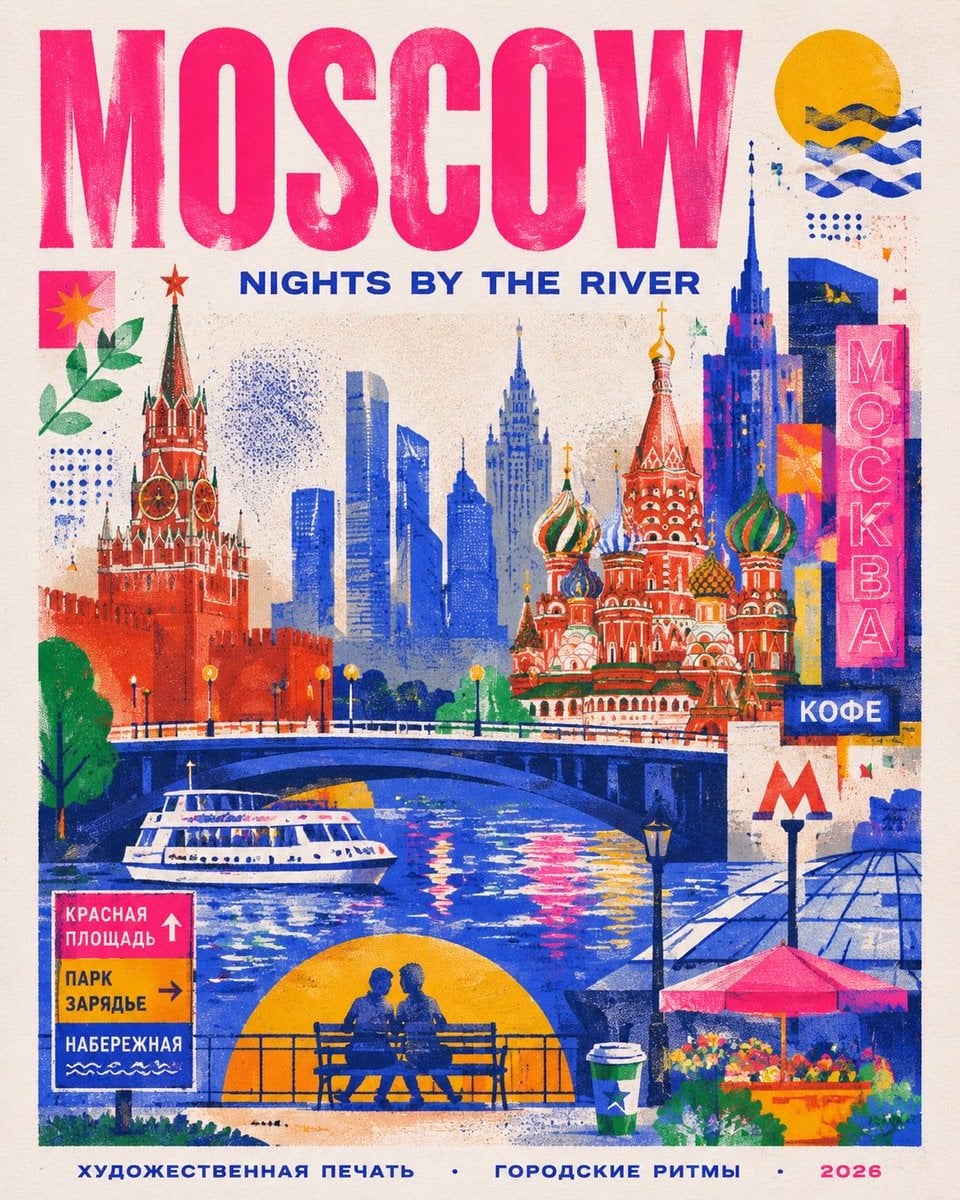 Modern Risograph Coastal City Travel Poster - alternate