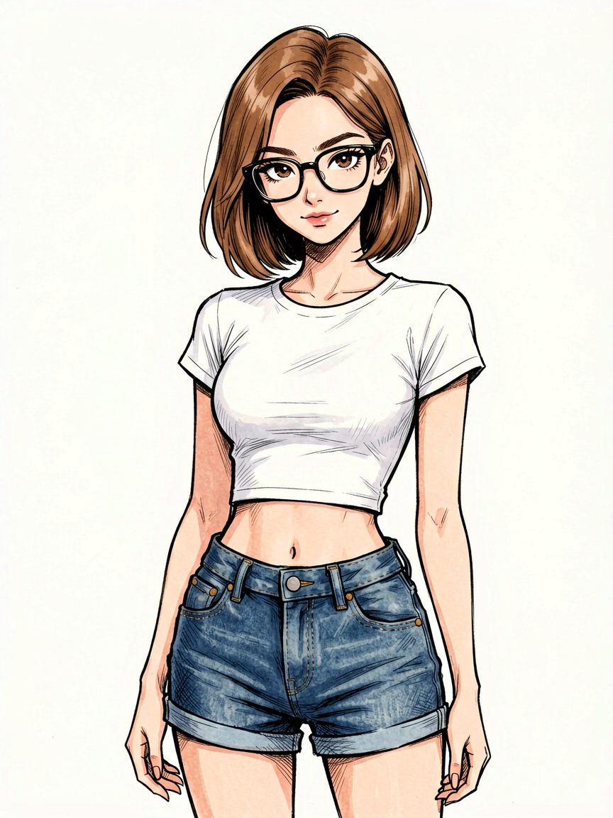 Mischievous Petite Scholar Ink Illustration