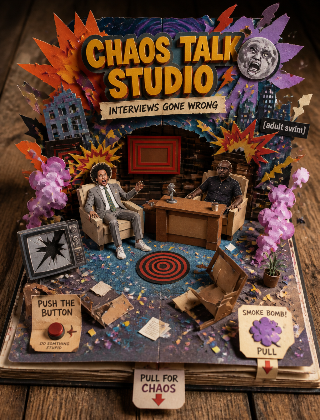 Surrealist TV Chaos Papercraft Diorama