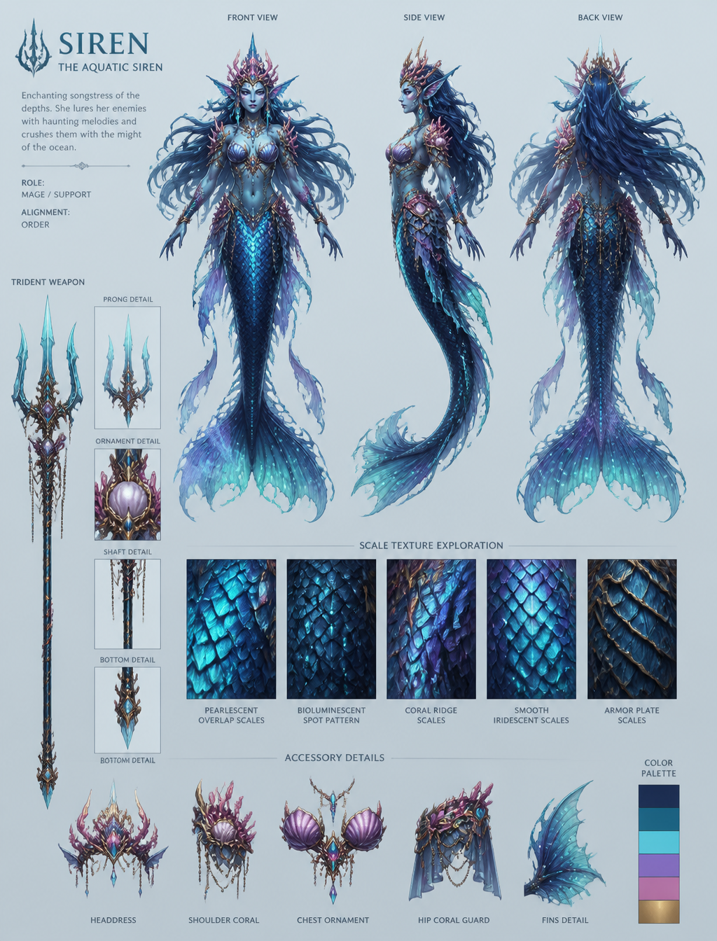 Bioluminescent Siren Character Concept Sheet