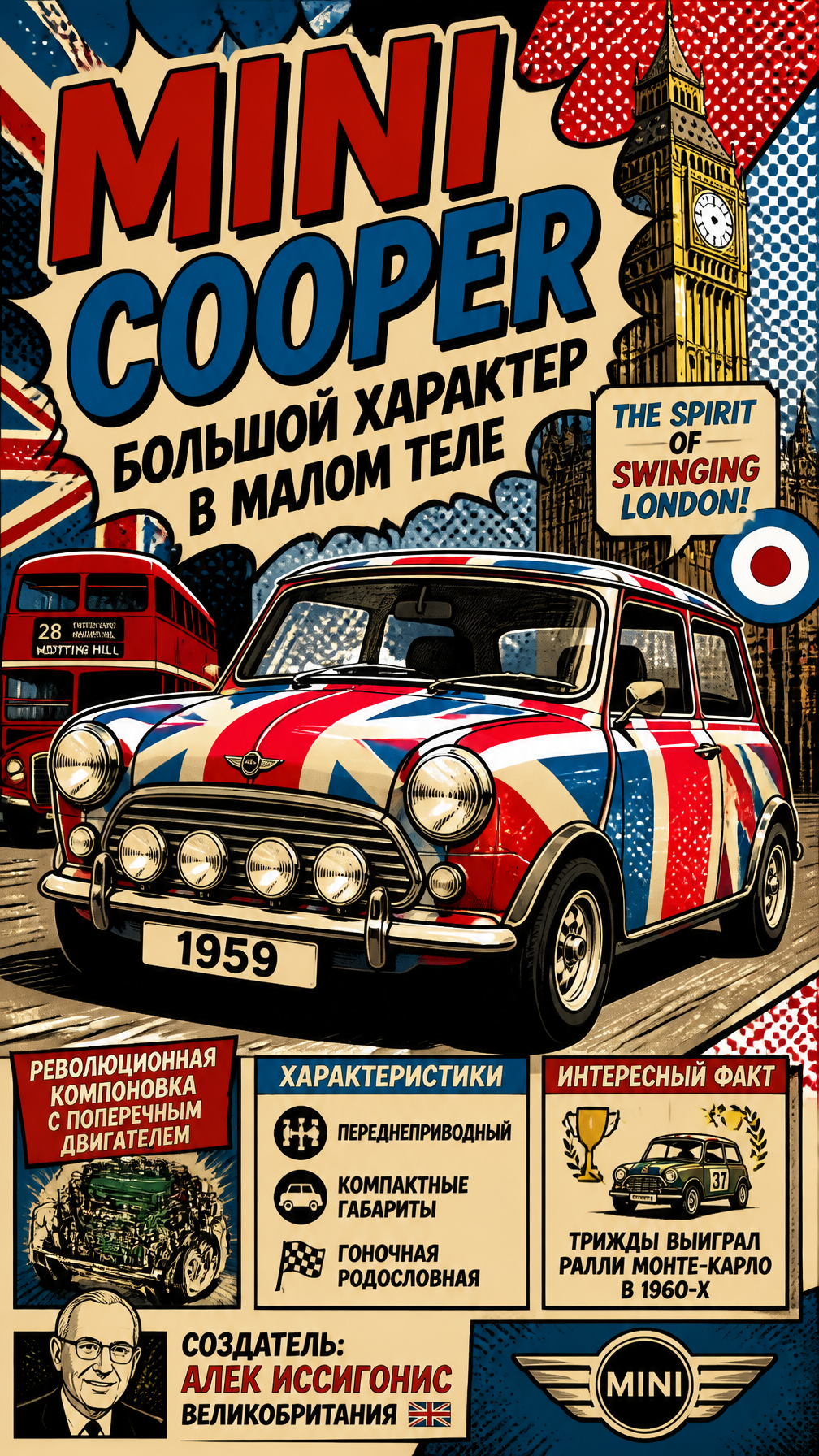 1959 Mini Cooper Retro Pop Art Poster