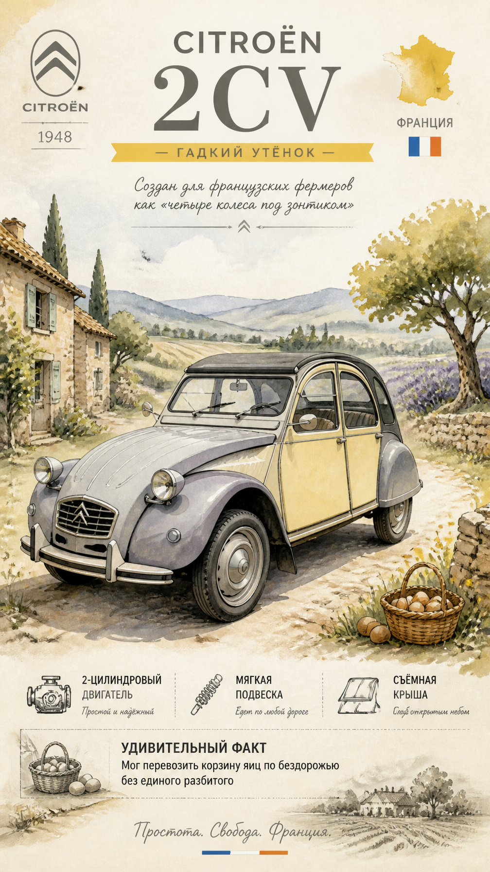 Vintage Provence Citroën 2CV Watercolor