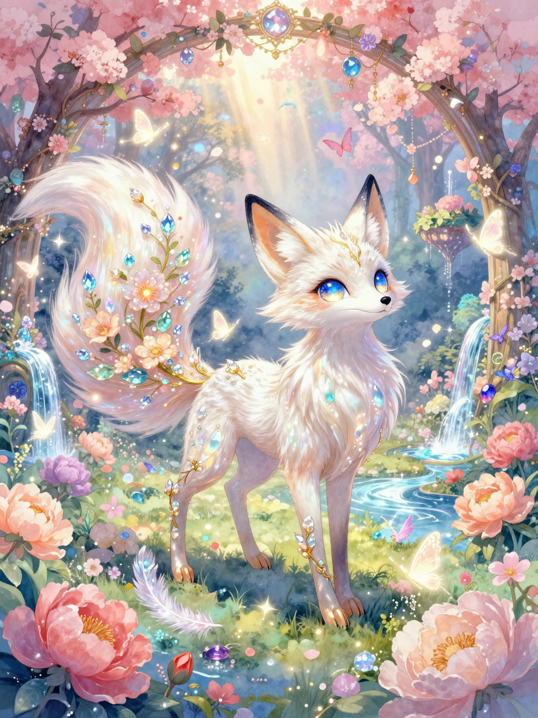 Celestial Bloomtail Lumifox in Enchanted Garden