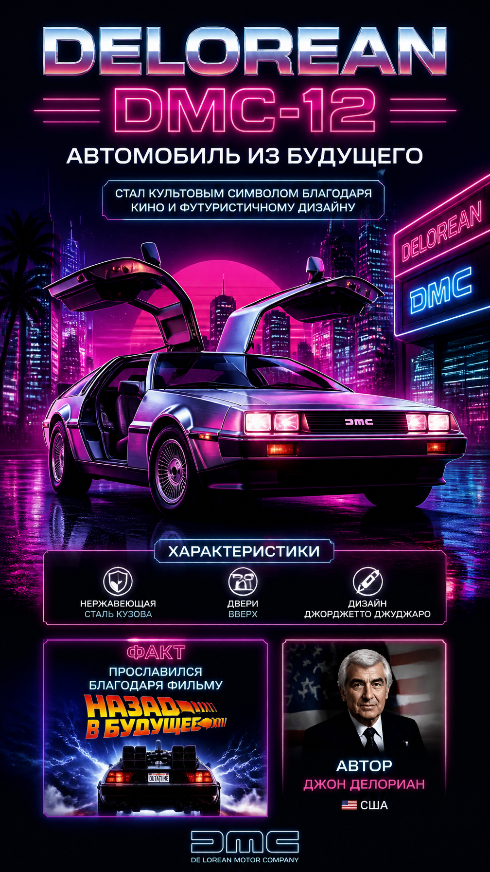 Retro-Futuristic DeLorean DMC-12 Synthwave Edition