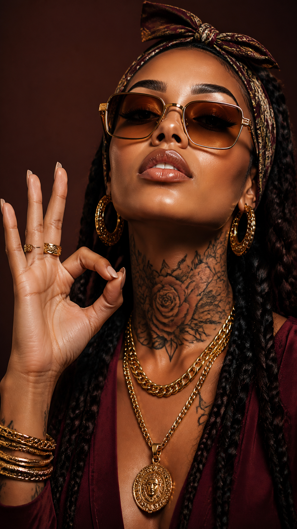 Glamorous Woman with Golden Accessories and Braids