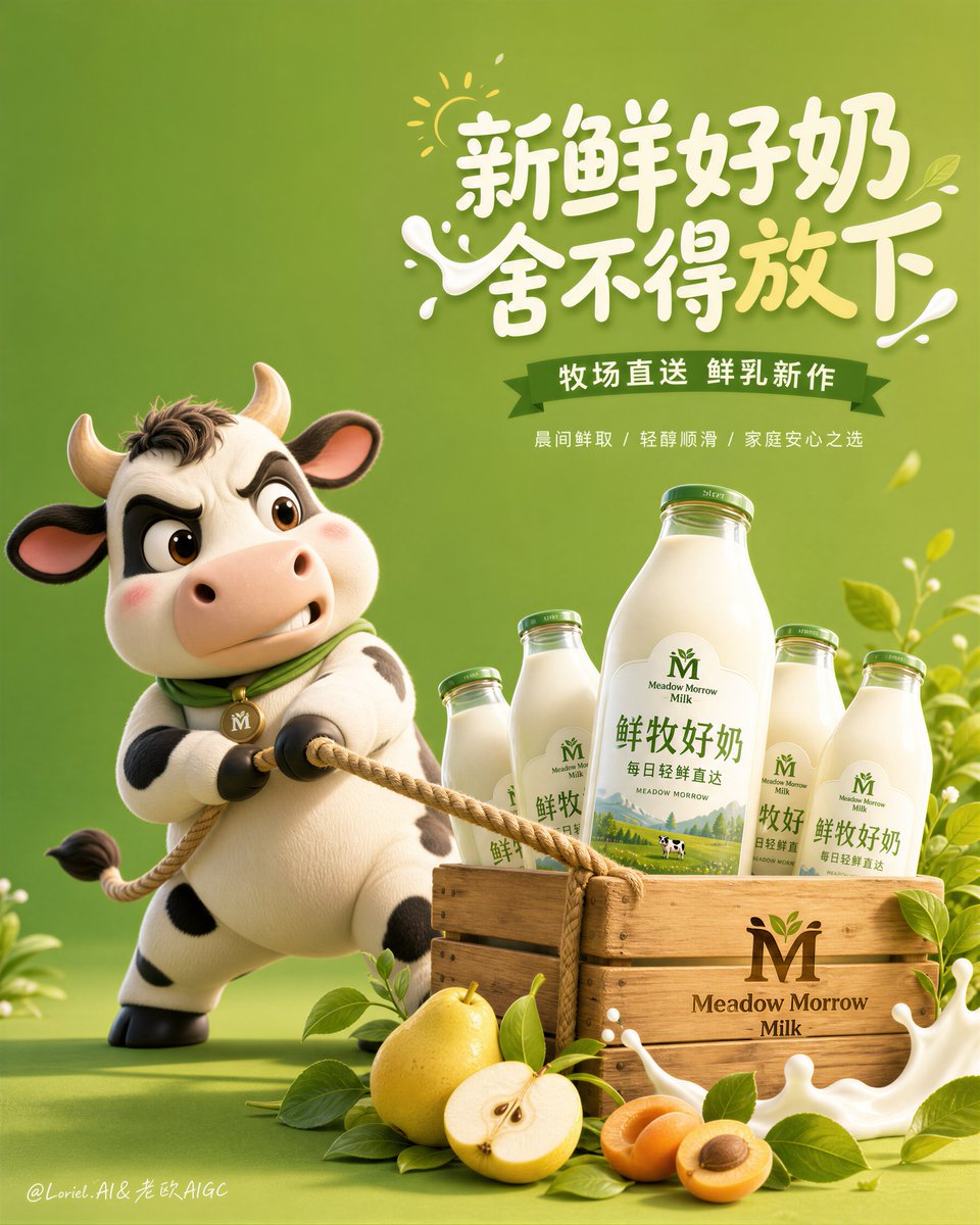 Premium 3D Mascot Milk Brand Hero Poster