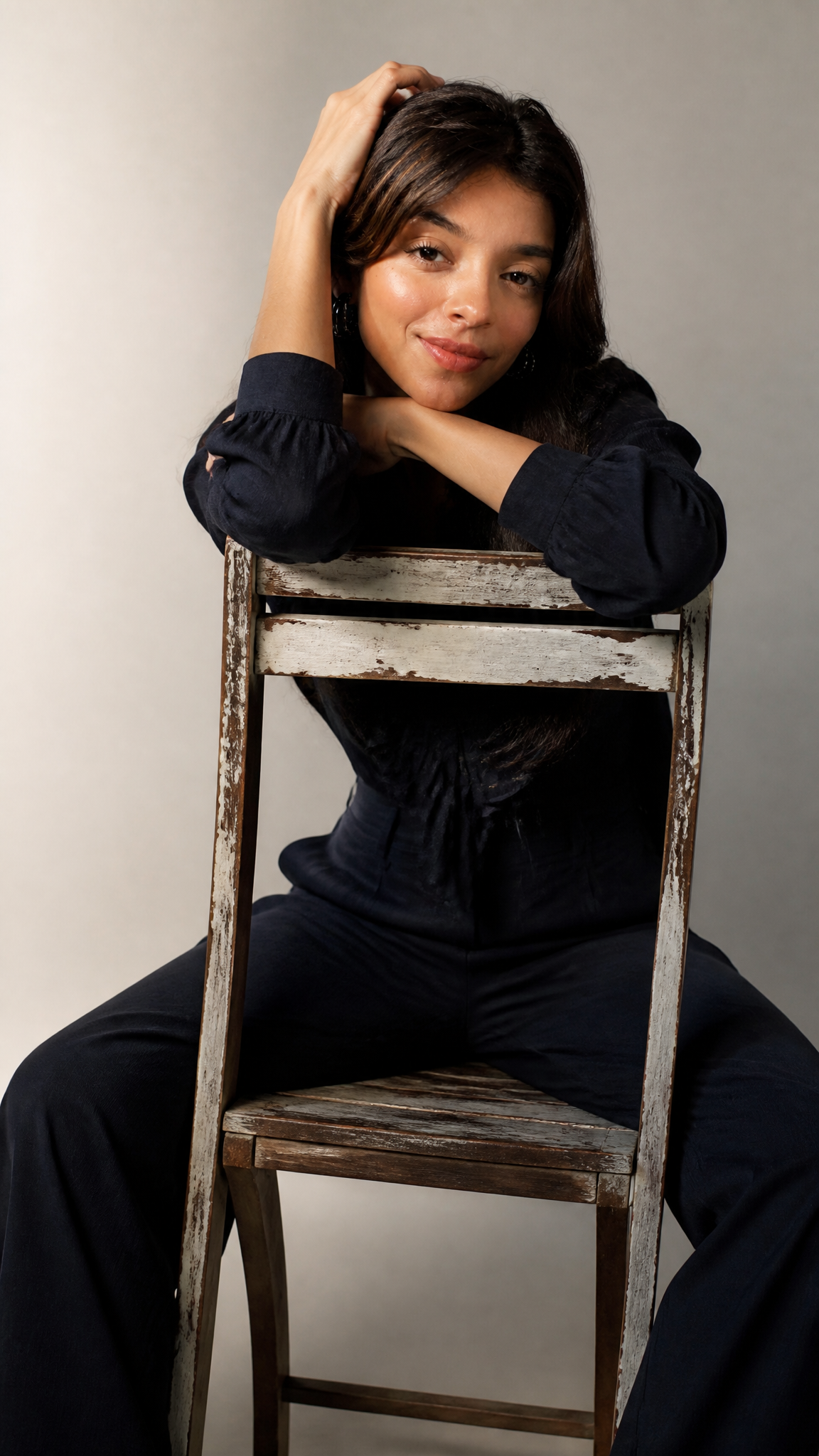 Avant-Garde Studio Portrait with Wooden Chair