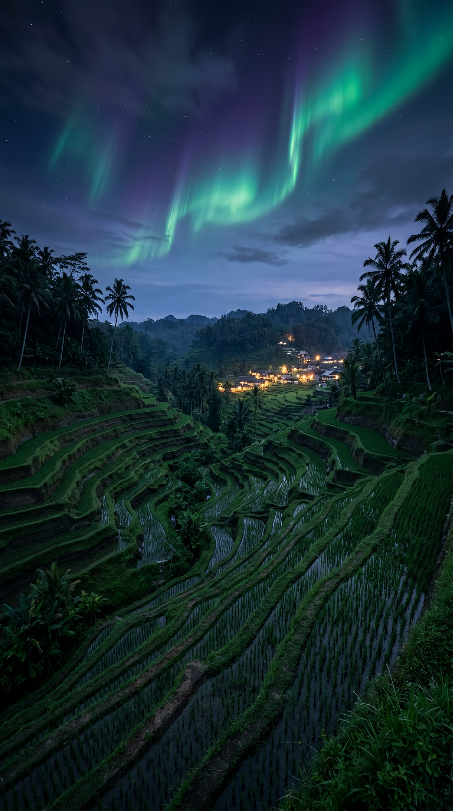 Celestial Twilight over Bali Terraces