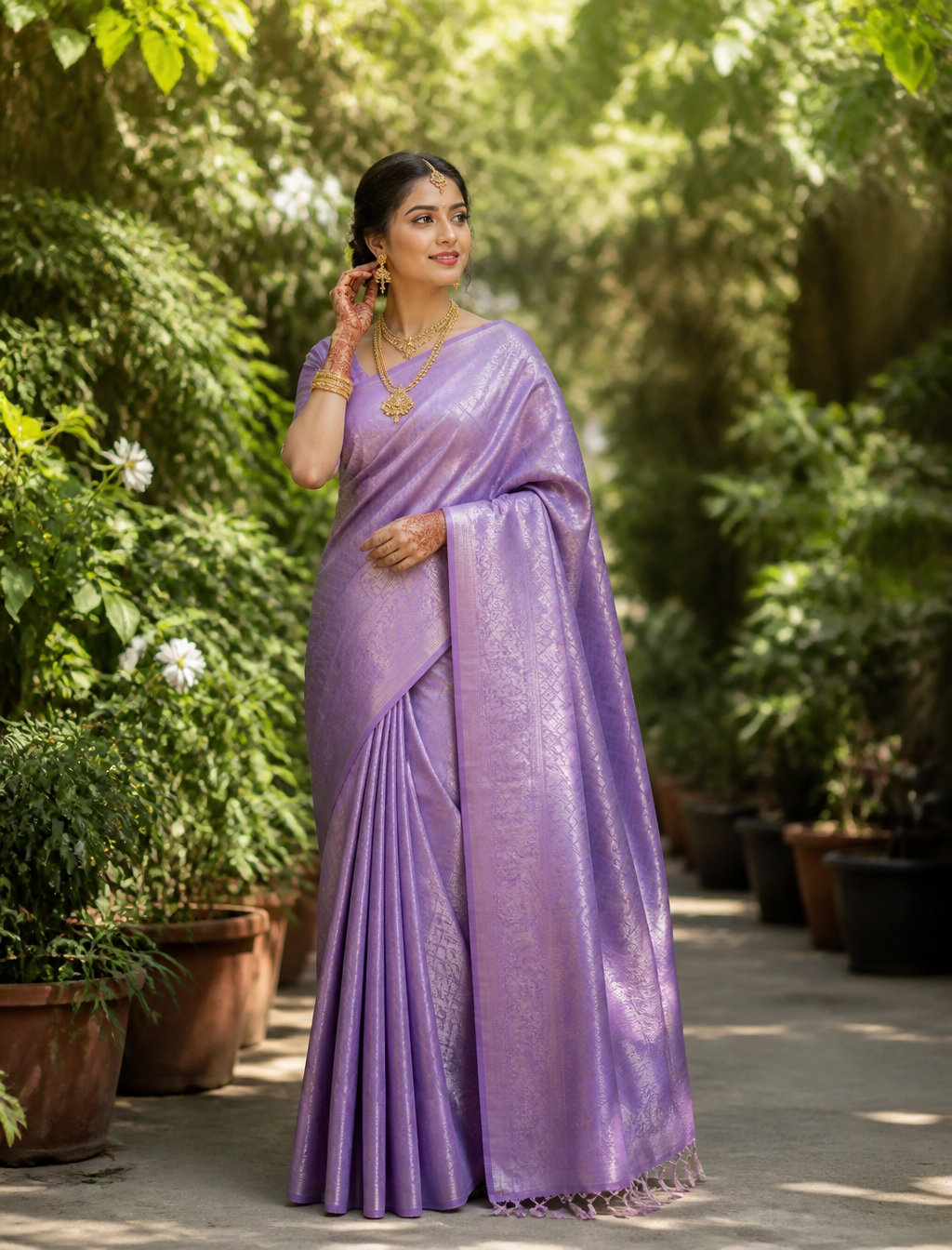Elegant South Asian Woman in Lavender Silk