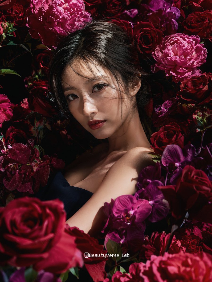 Japanese Elegance in a Crimson Floral Sea