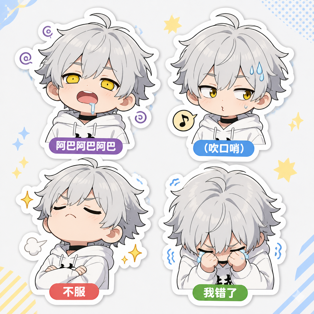 Chibi Character Expression Sticker Sheet