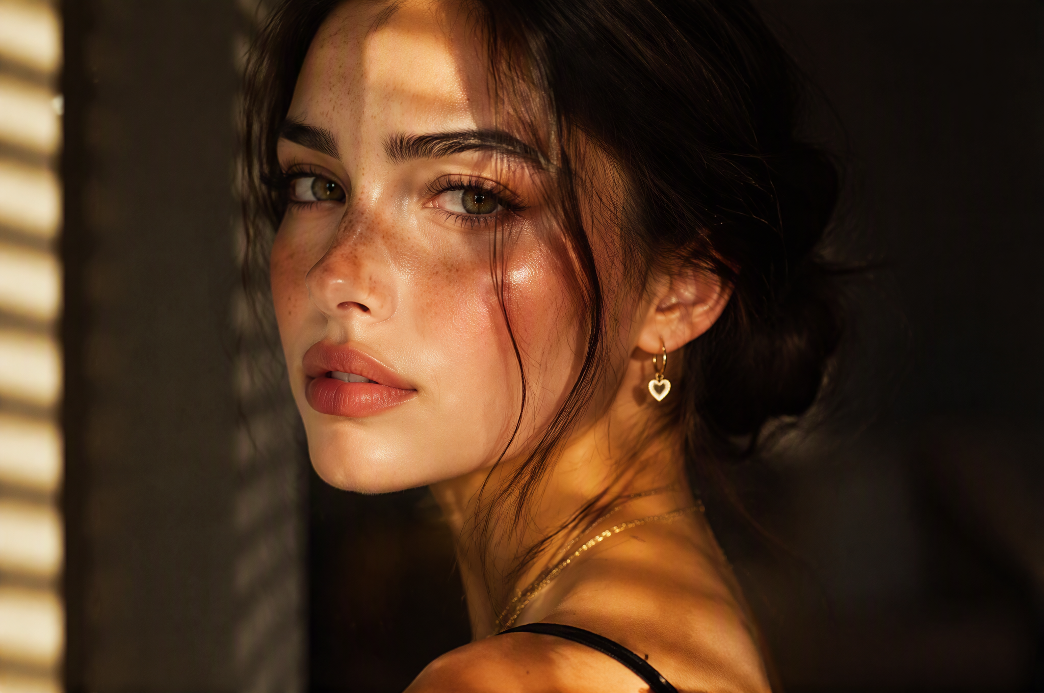 Sun-Drenched Editorial Portrait of a Brunette Woman