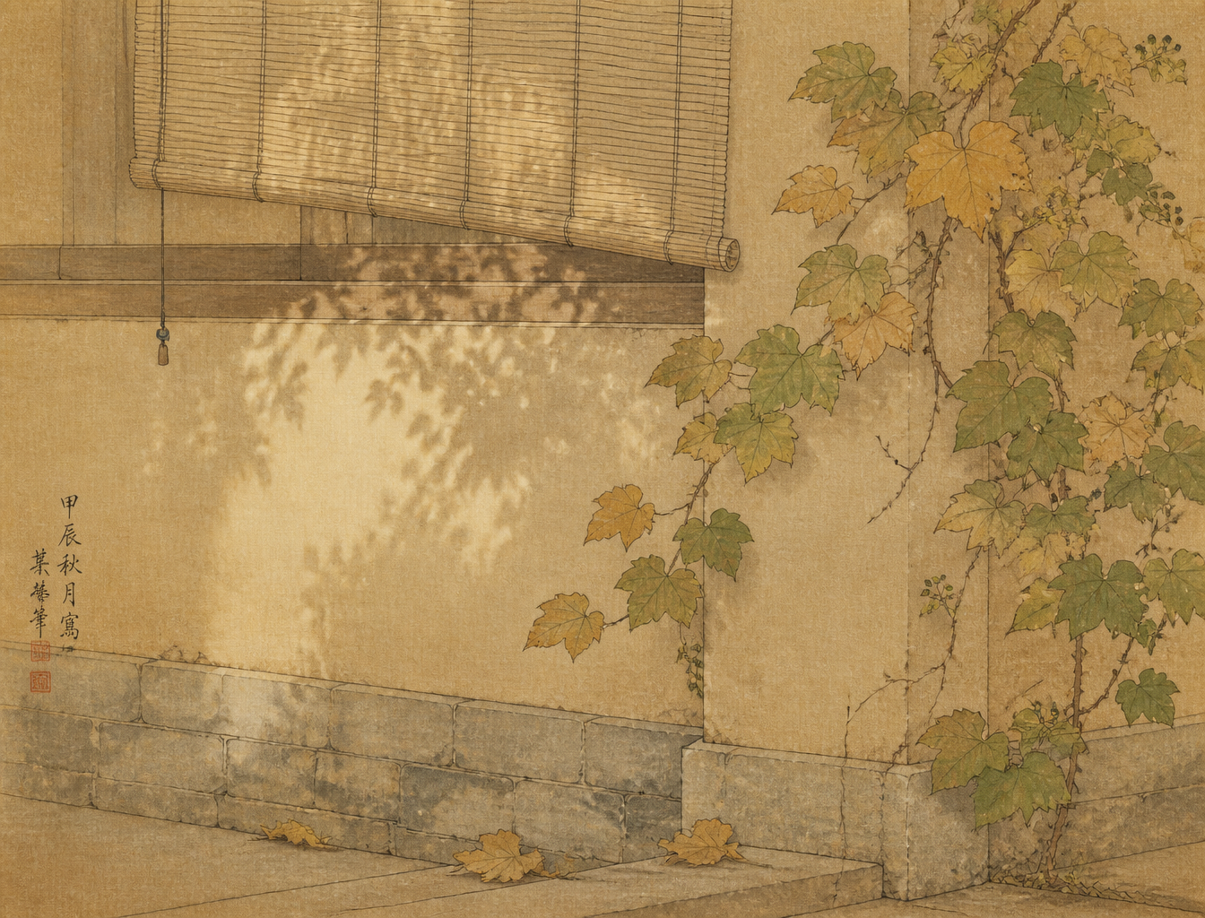 Ancient Courtyard Gongbi Illustration