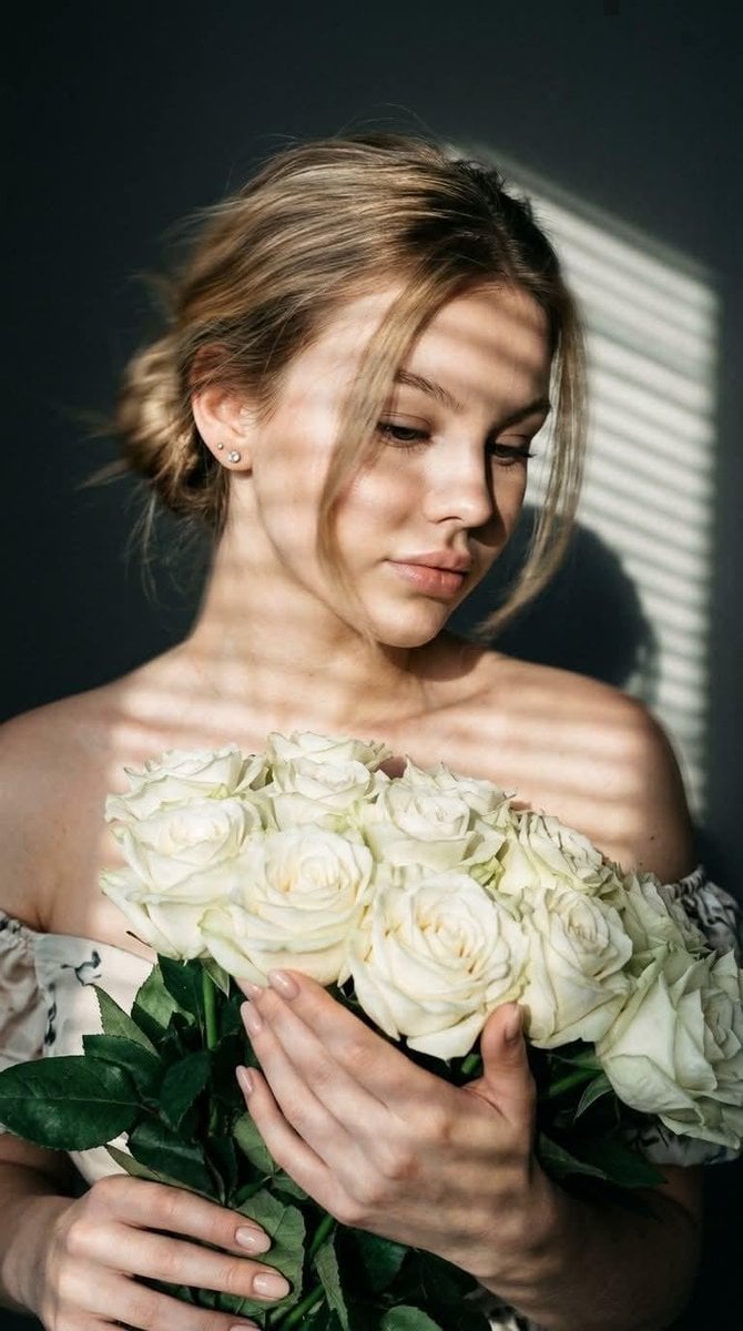 Contemplative Moment with White Roses