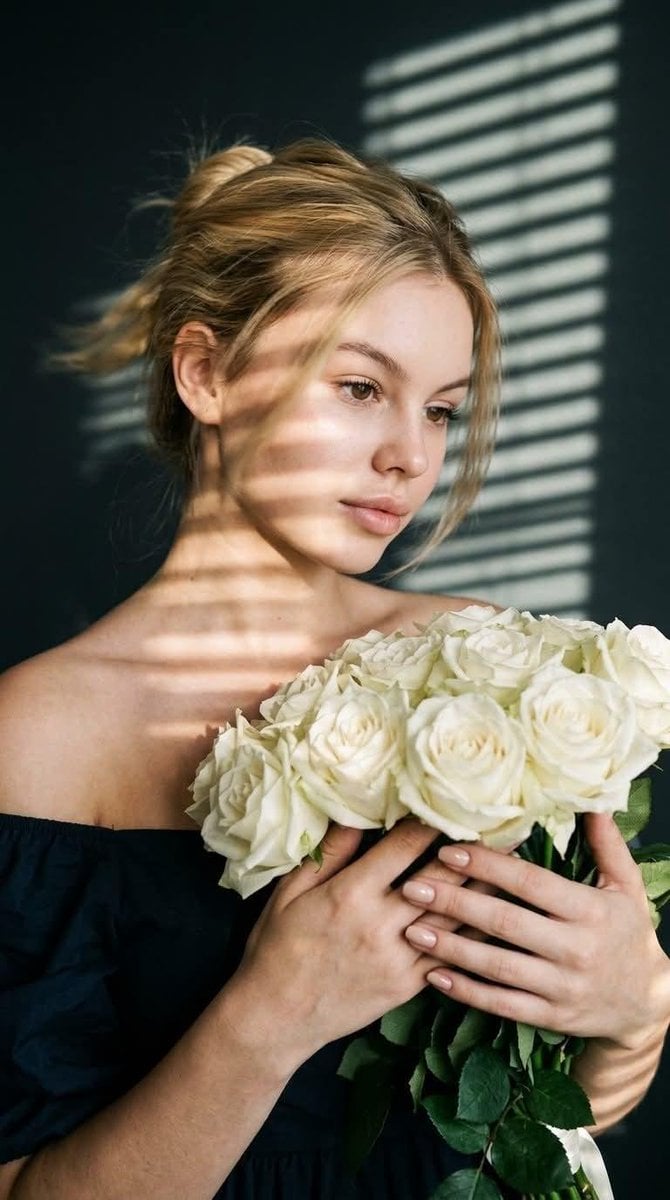 Contemplative Moment with White Roses - alternate
