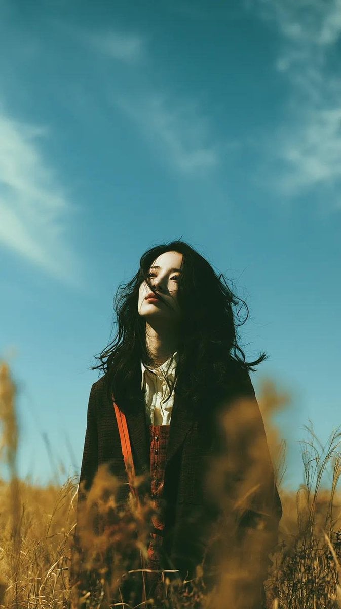 Serene Asian Muse in Autumn Meadow - alternate