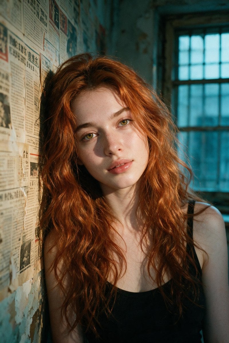Copper-Haired Woman in Urban Vintage Interior