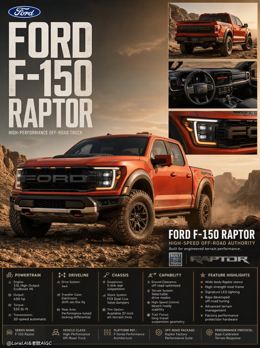 Premium Ford F-150 Raptor Dual-Layer Campaign Poster