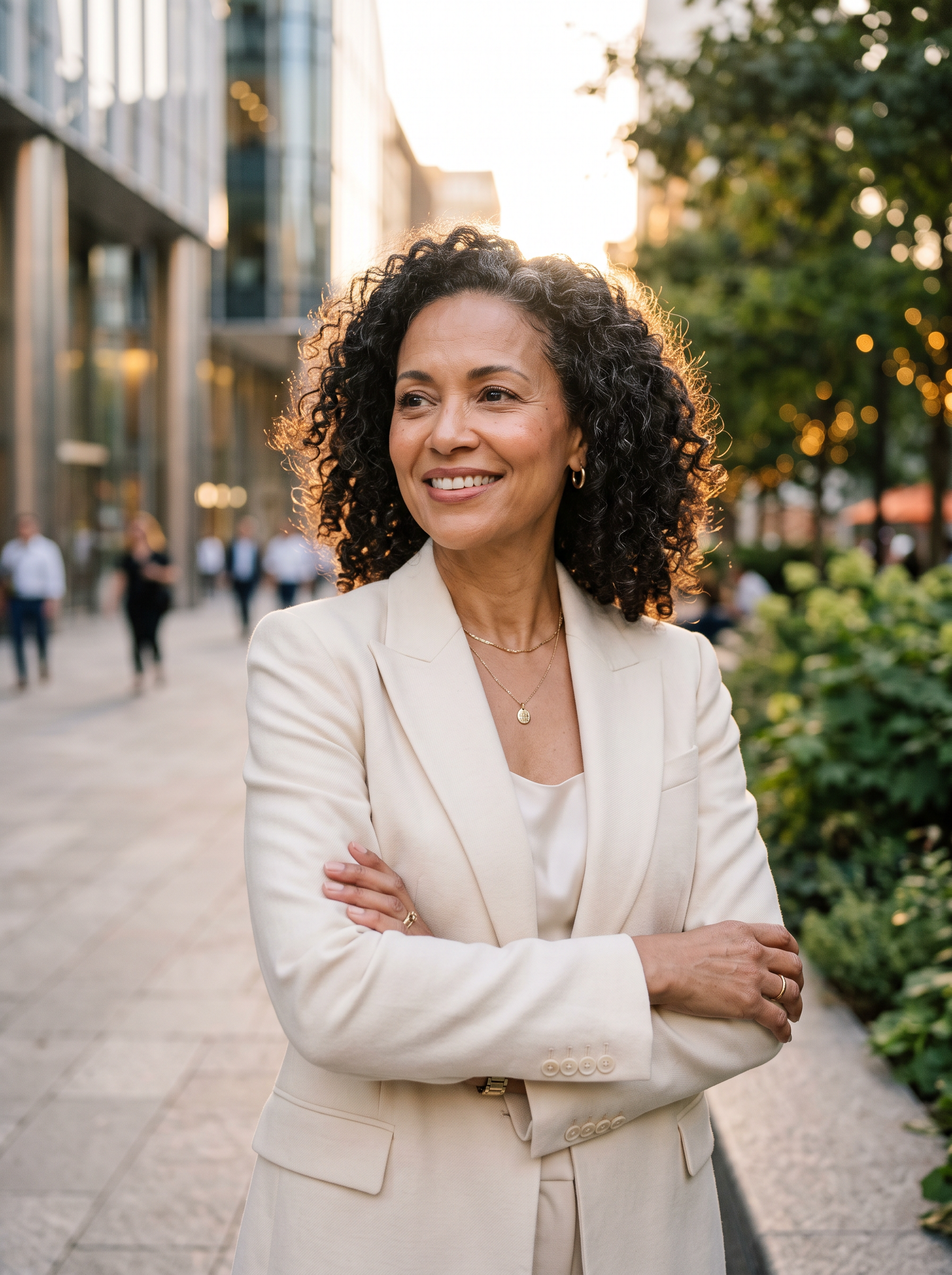 Sophisticated Mature Woman in Metropolitan Golden Hour