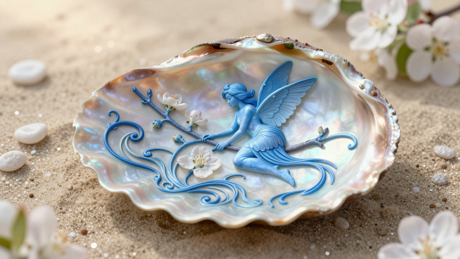 Art Nouveau Fairy Pearl Carving