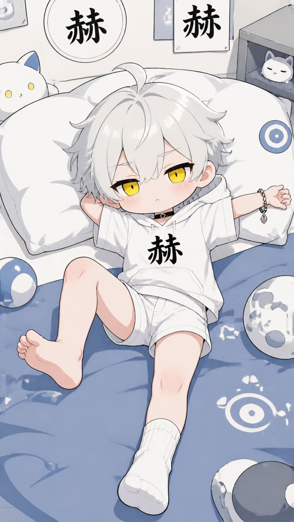 Chibi Character in White Shorts and Mismatched Socks