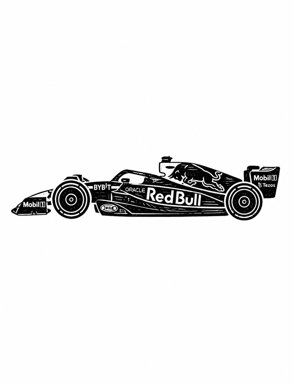 Minimalist Red Bull F1 Linocut Art