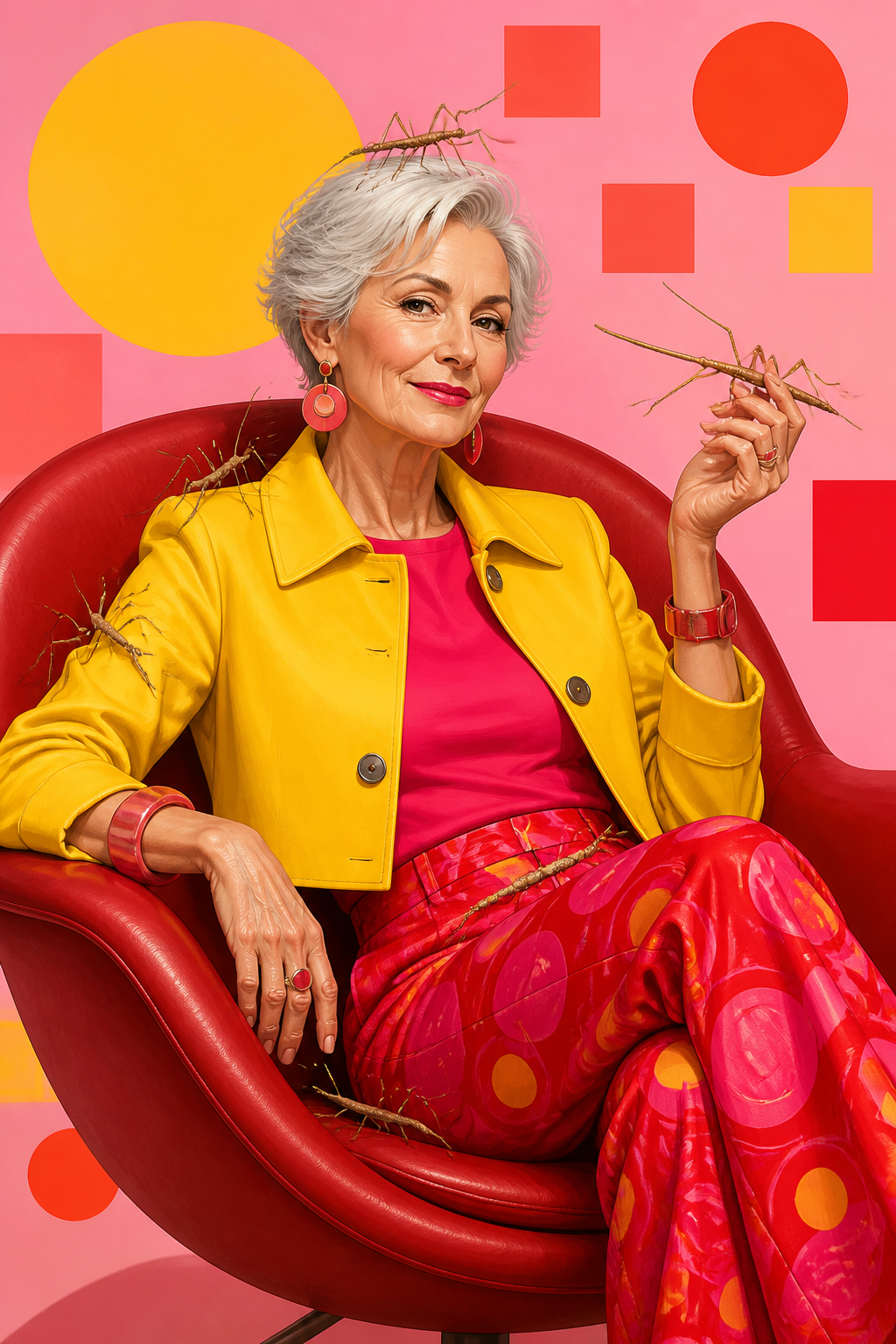 Chic Elderly Woman with Stick Insects Editorial