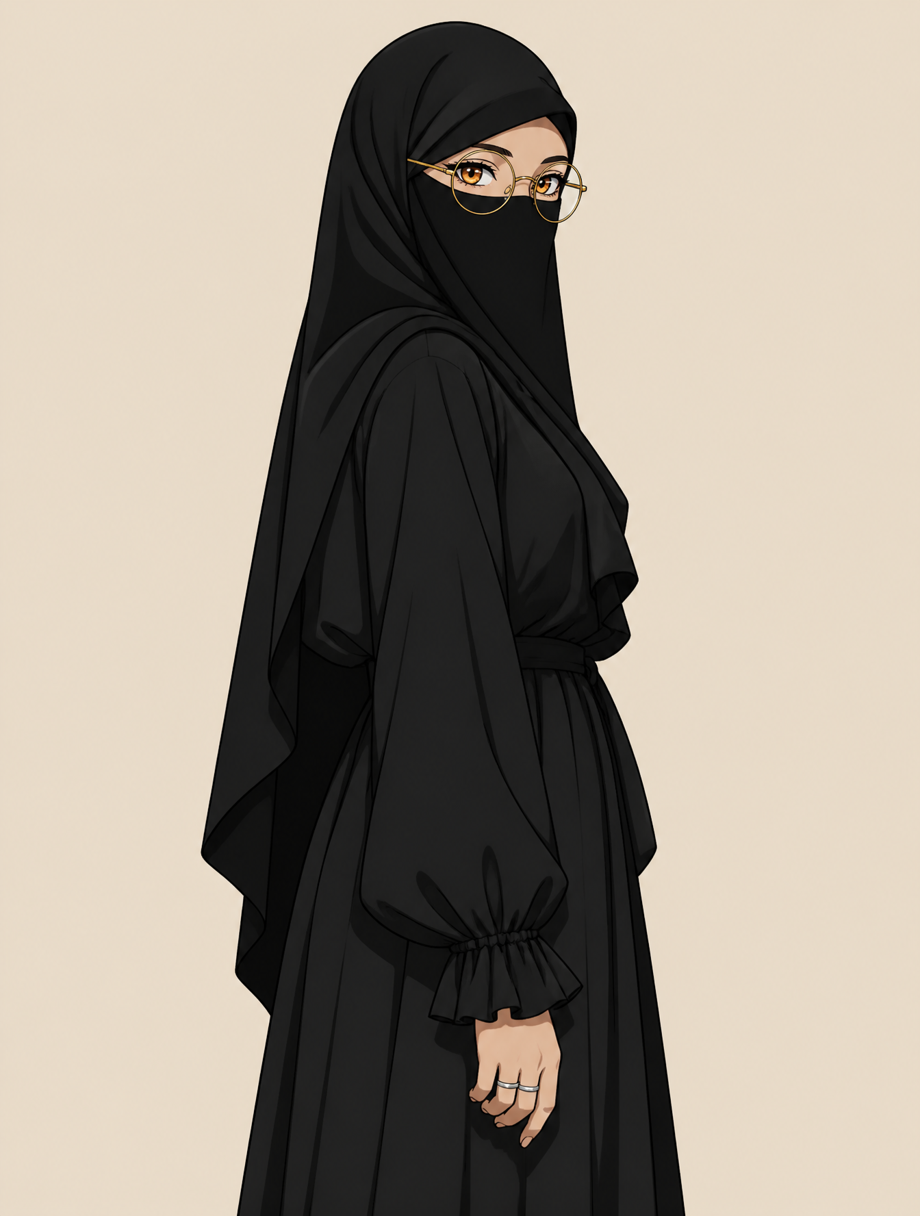 Modern Anime Vector Portrait of Woman in Black Niqab