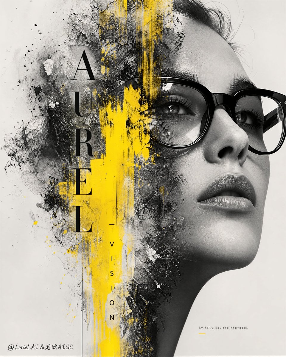 Avant-Garde Monochrome Portrait with Industrial Yellow Erosion - alternate